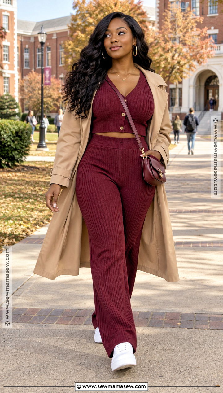 HBCU Homecoming Matching Knit Set And Sneakers Outfit - 20 Fall Homecoming Outfits Hbcu