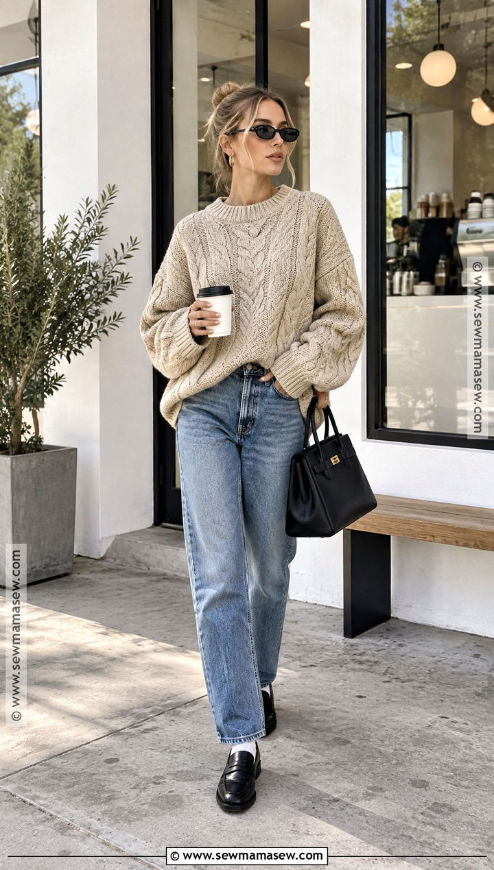 Hailey Baldwin Chunky Sweater And Straight Jeans Outfit - 15 hailey baldwin style fall ideas