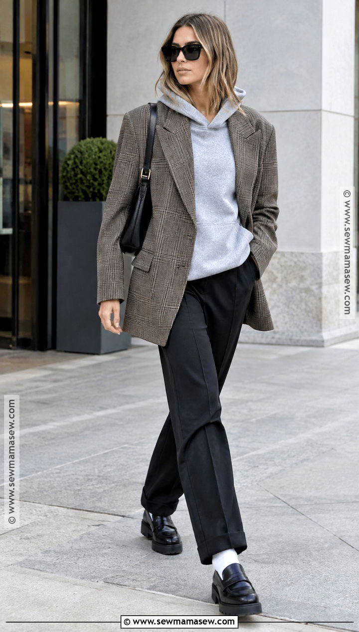 Hailey Baldwin Hoodie And Oversized Blazer Outfit - 15 Hailey Baldwin Fall Style Ideas