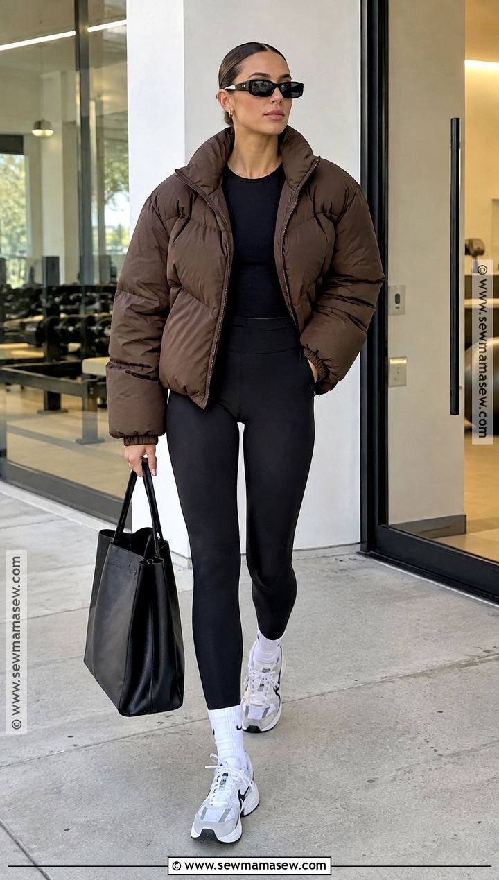 Hailey Baldwin Puffer Jacket And Leggings Outfit - 15 Hailey Baldwin Fall Style Ideas