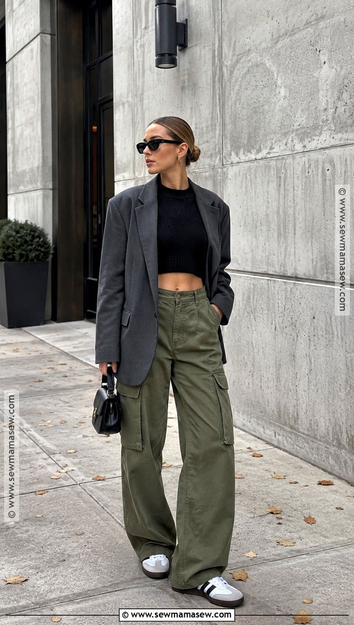 Hailey Bieber Cropped Sweater And Cargo Pants Outfit - 15 Hailey Beiber Fall Outfits