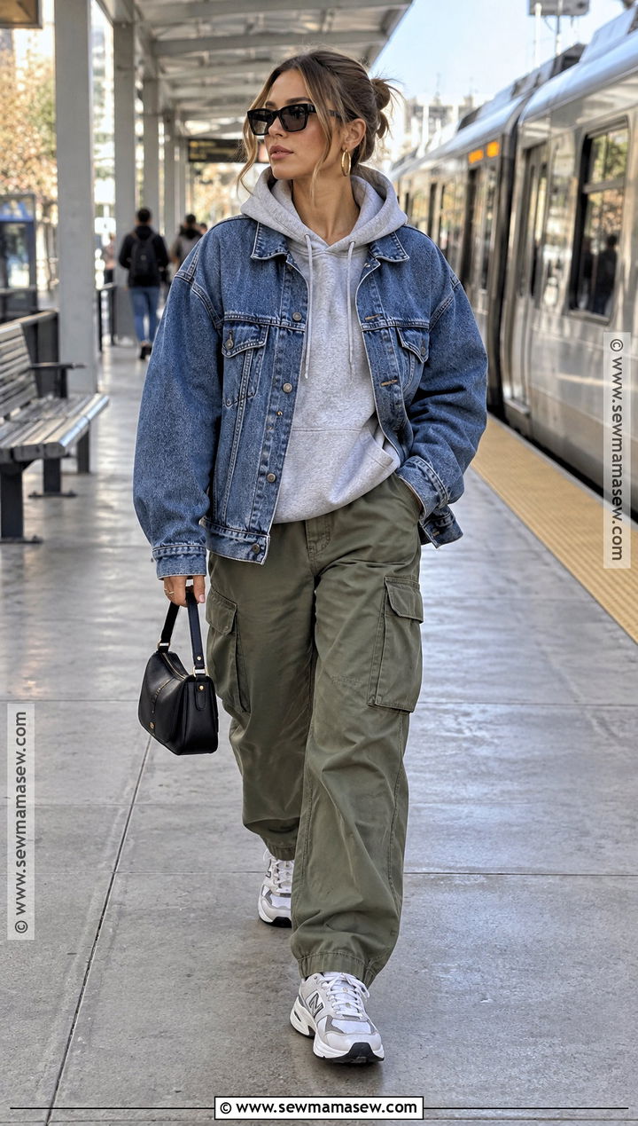 Hailey Bieber Denim Jacket And Cargo Pants Outfit - 20 hailey bieber autumn style ideas