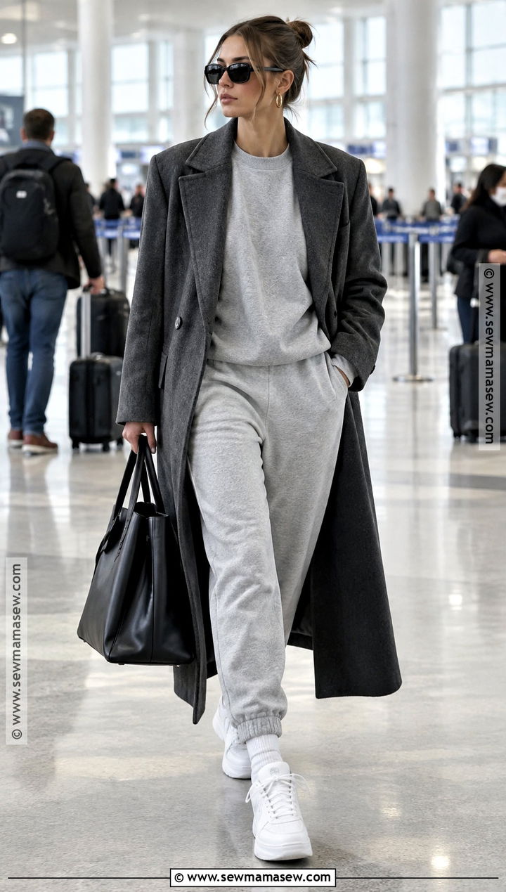 Hailey Bieber Gray Sweats and Long Coat Outfit - 15 Fall Style Hailey Bieber Ideas