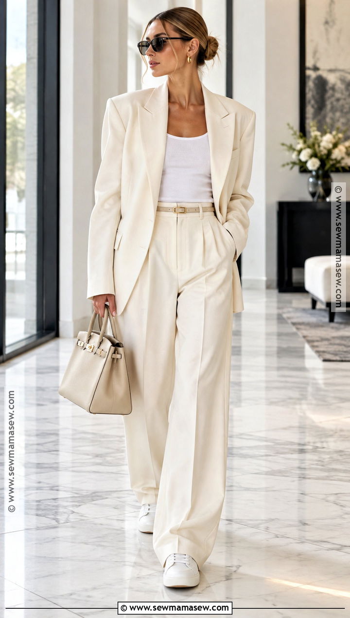 Hailey Bieber Ivory Suit And Sneakers Outfit - 20 hailey bieber fall style ideas