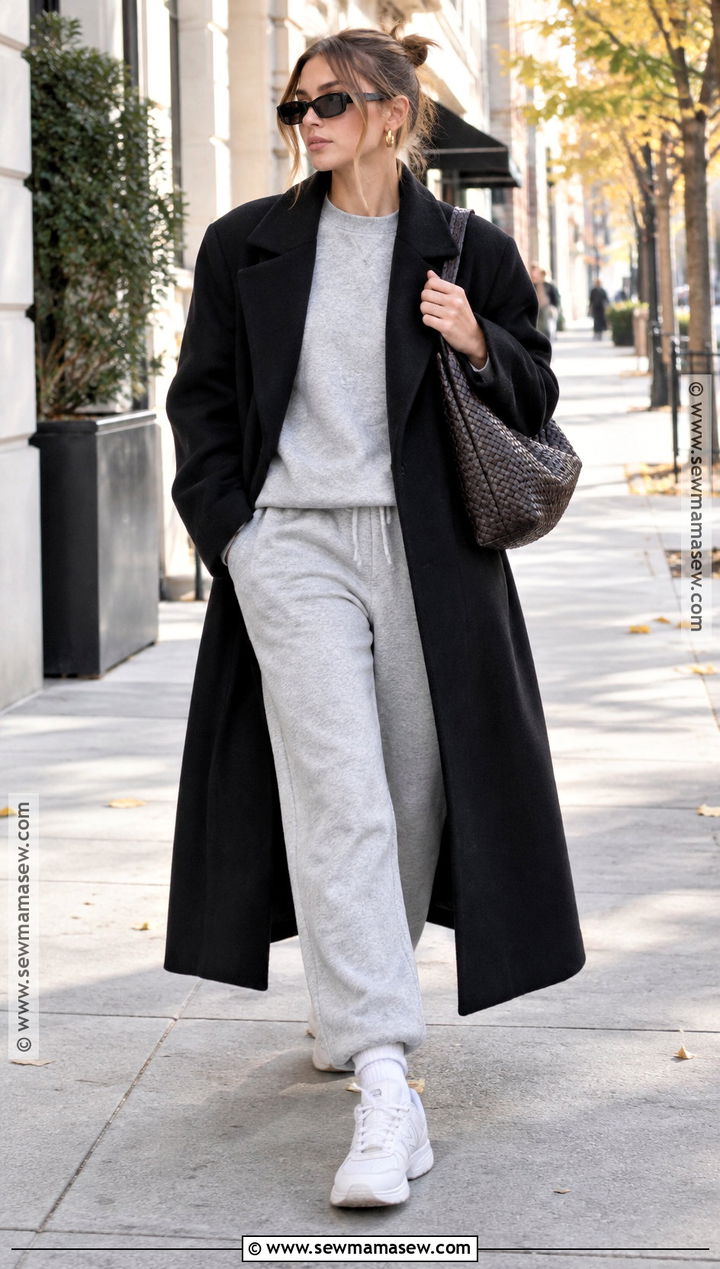 Hailey Bieber Long Coat And Sweatpants Outfit - 20 hailey bieber autumn style ideas
