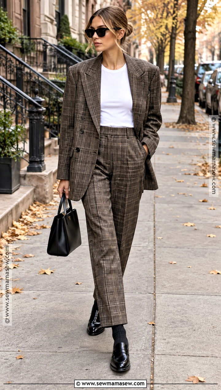 Hailey Bieber Plaid Suit And Loafers Outfit - 20 hailey bieber fall style ideas