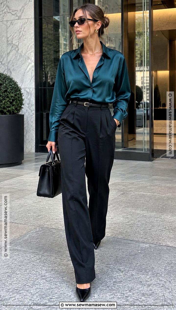 Hailey Bieber Satin Shirt And Trousers Outfit - 20 hailey bieber autumn style ideas