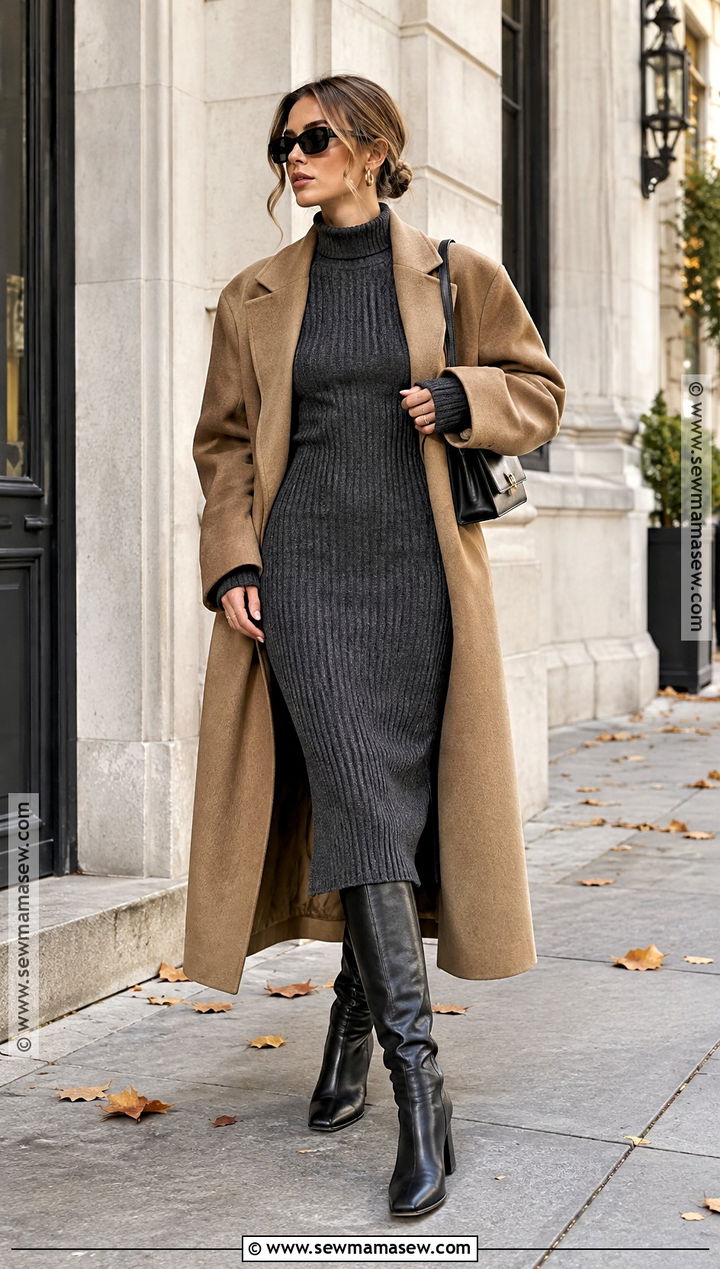 Hailey Bieber Sweater Dress And Knee High Boots Outfit - 20 hailey bieber fall style ideas