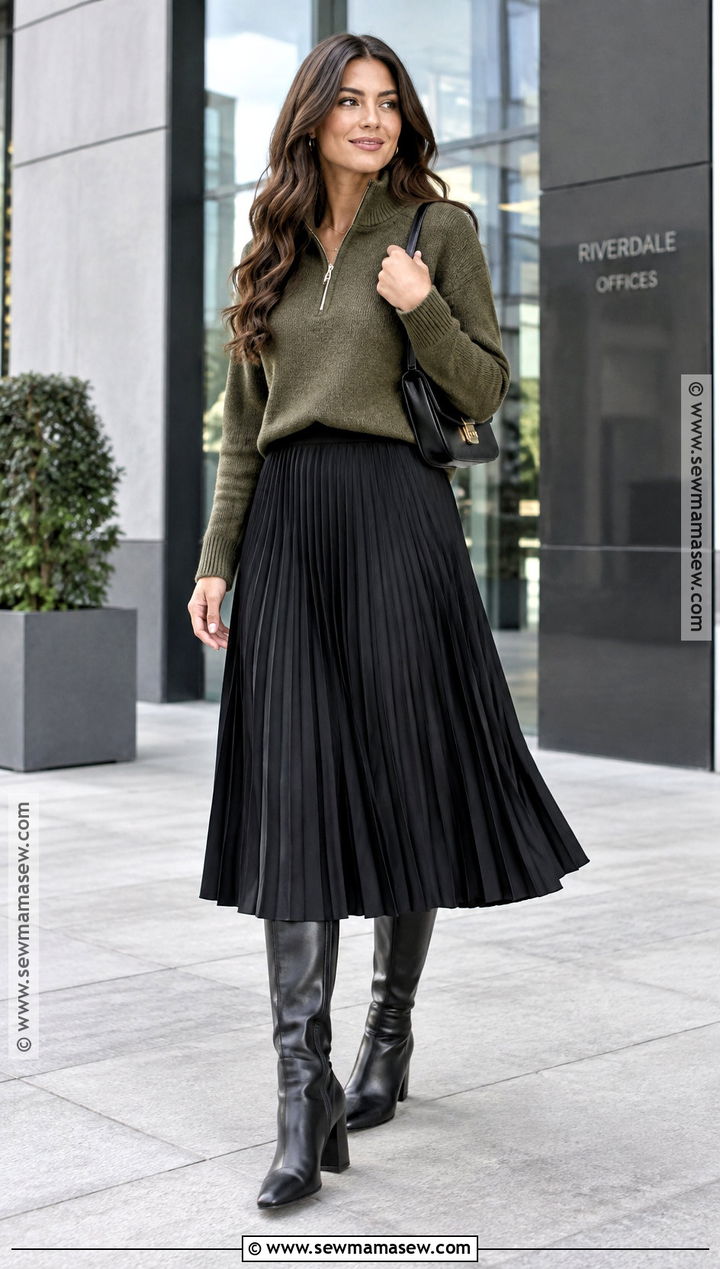 Half Zip Jumper With Midi Skirt - 20 fall jumper ideas