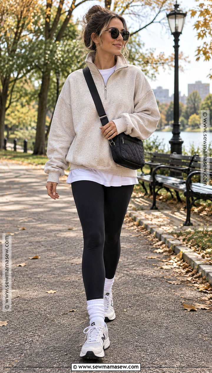 Half Zip Sweater With Leggings - 15 Cute Fall Sweater Style Ideas