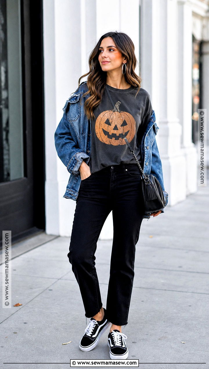 Halloween Graphic Tee Outfit With Black Jeans - 30 Halloween Casual Outfits