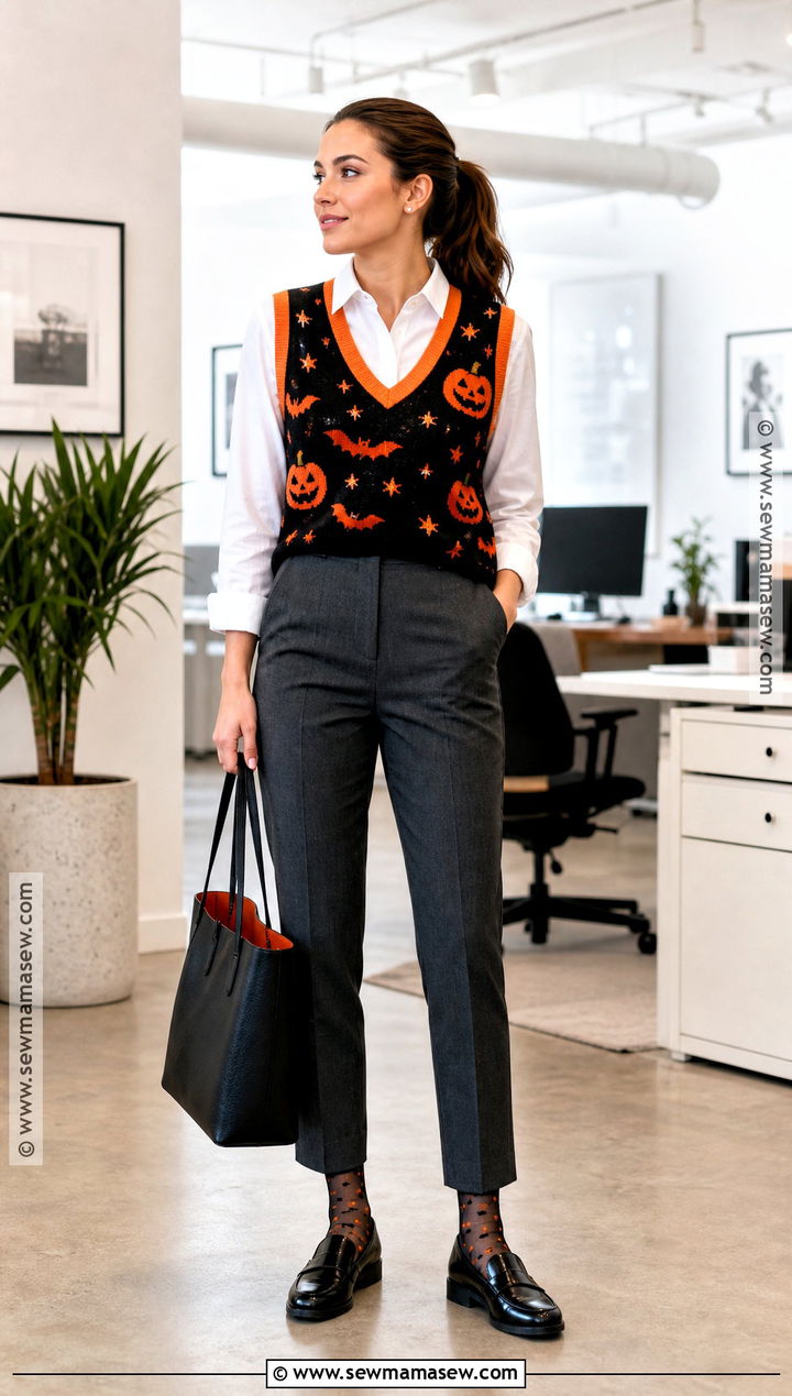 Halloween Sweater Vest With Button Down Shirt - 35 halloween sweater ideas