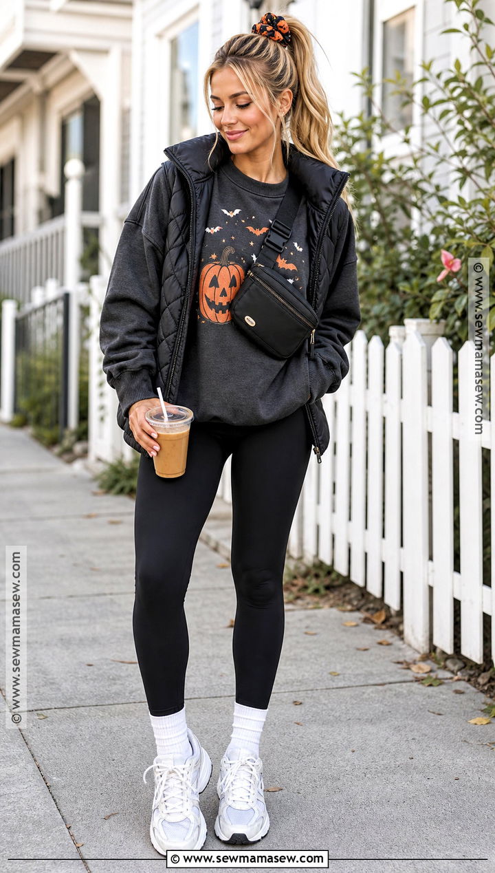 Halloween Sweatshirt And Leggings Outfit - 30 Fun Halloween Outfits