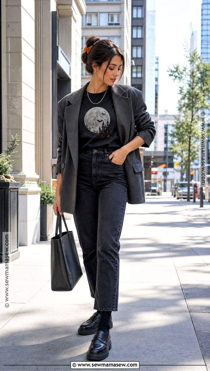 Halloween T Shirt Outfit With Blazer - 30 Halloween Fashion Ideas