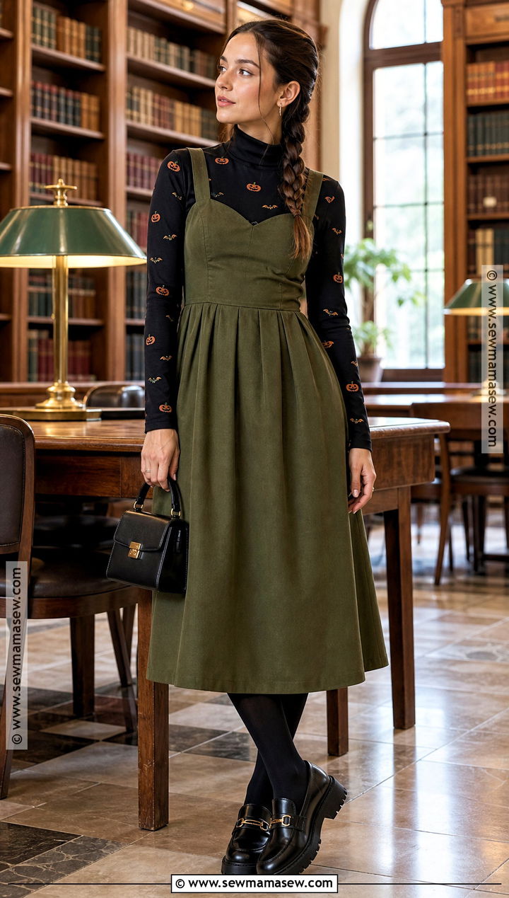 Halloween Turtleneck Sweater With Pinafore Dress - 35 halloween sweater ideas