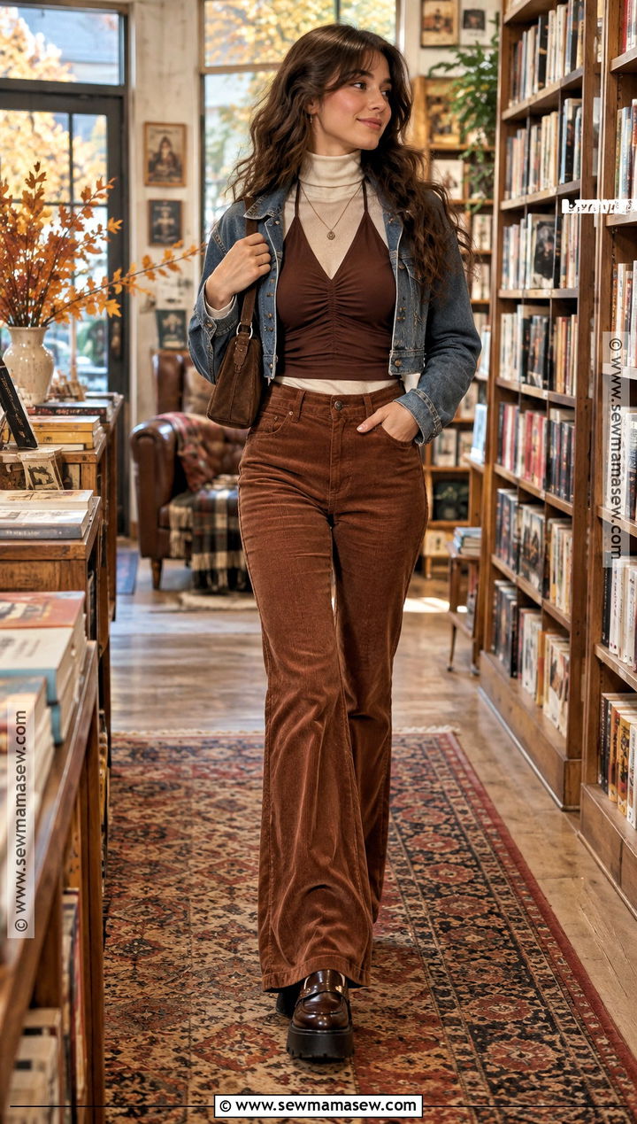 Halter Top And Corduroy Pants Y2K Fall Outfit - 20 y2k fall fashion ideas