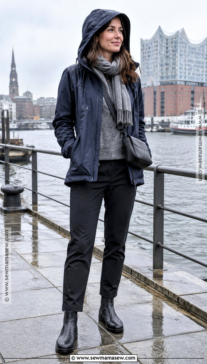 Hamburg Fall Rain Jacket Outfit - 15 travel capsule wardrobe fall germany ideas