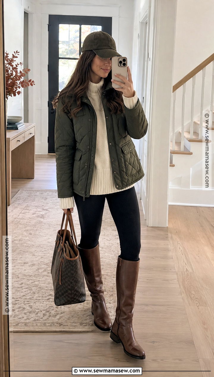 Hamptons Quilted Jacket And Black Leggings Outfit - 20 hamptons fall outfit ideas