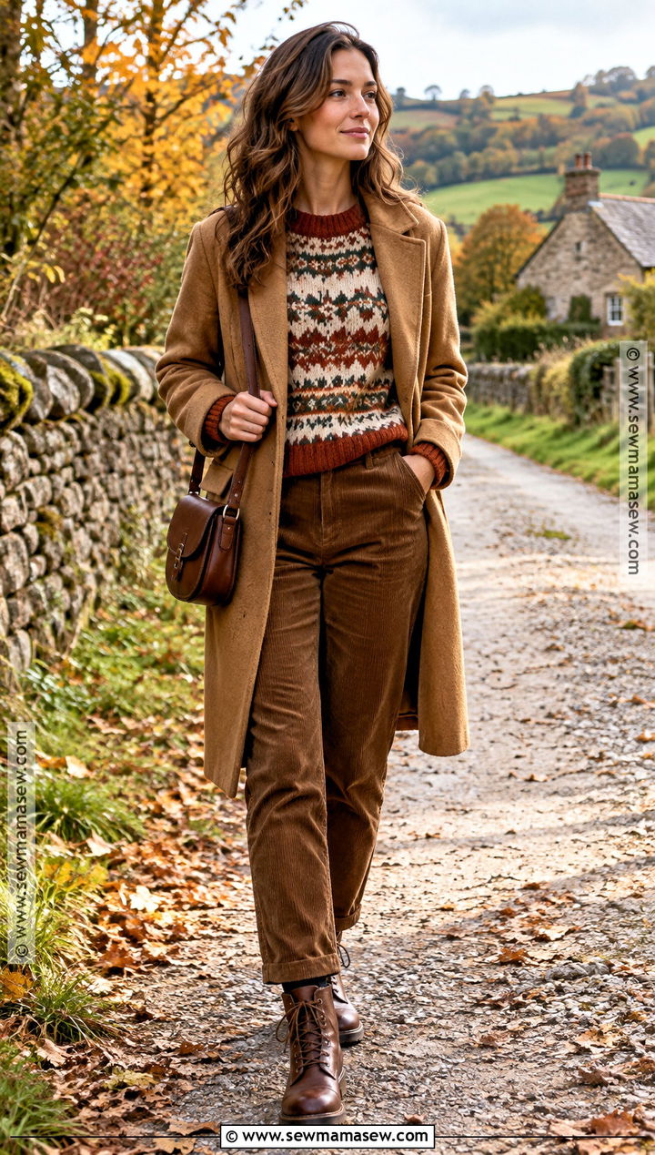 Handmade Fair Isle Sweater With Corduroy Pants - 15 handmade knitwear autumn style ideas
