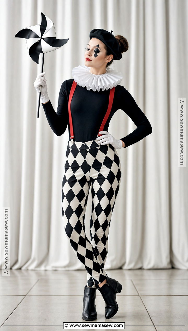 Harlequin Mime Costume With Diamond Print Pants - 30 Mime Costume Ideas for Women