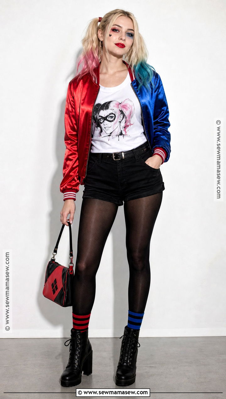 Harley Quinn Cosplay With Red And Blue Jacket - 35 Last Minute Cosplay Ideas