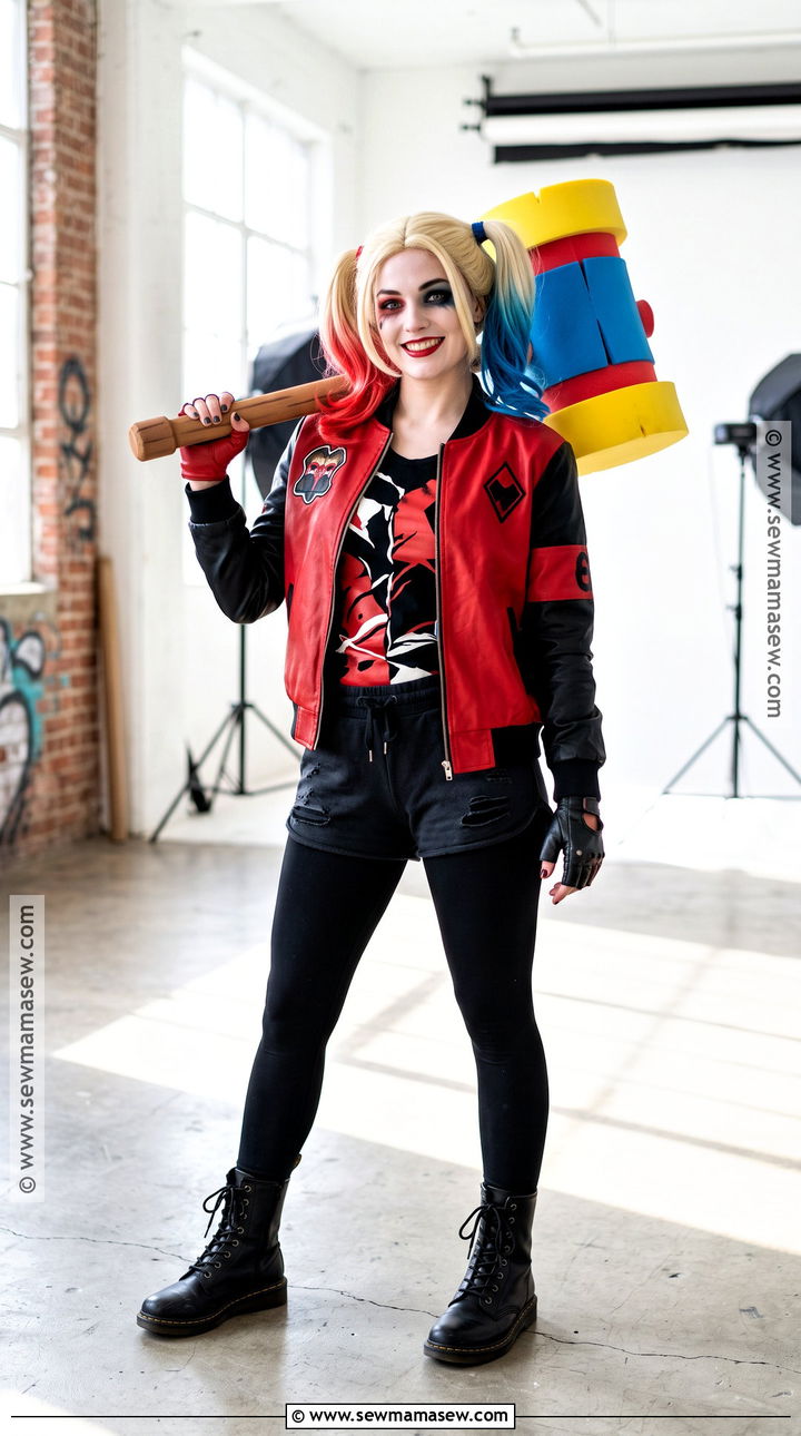 Harley Quinn Costume With Red And Black Jacket - 30 Villain Costume Ideas