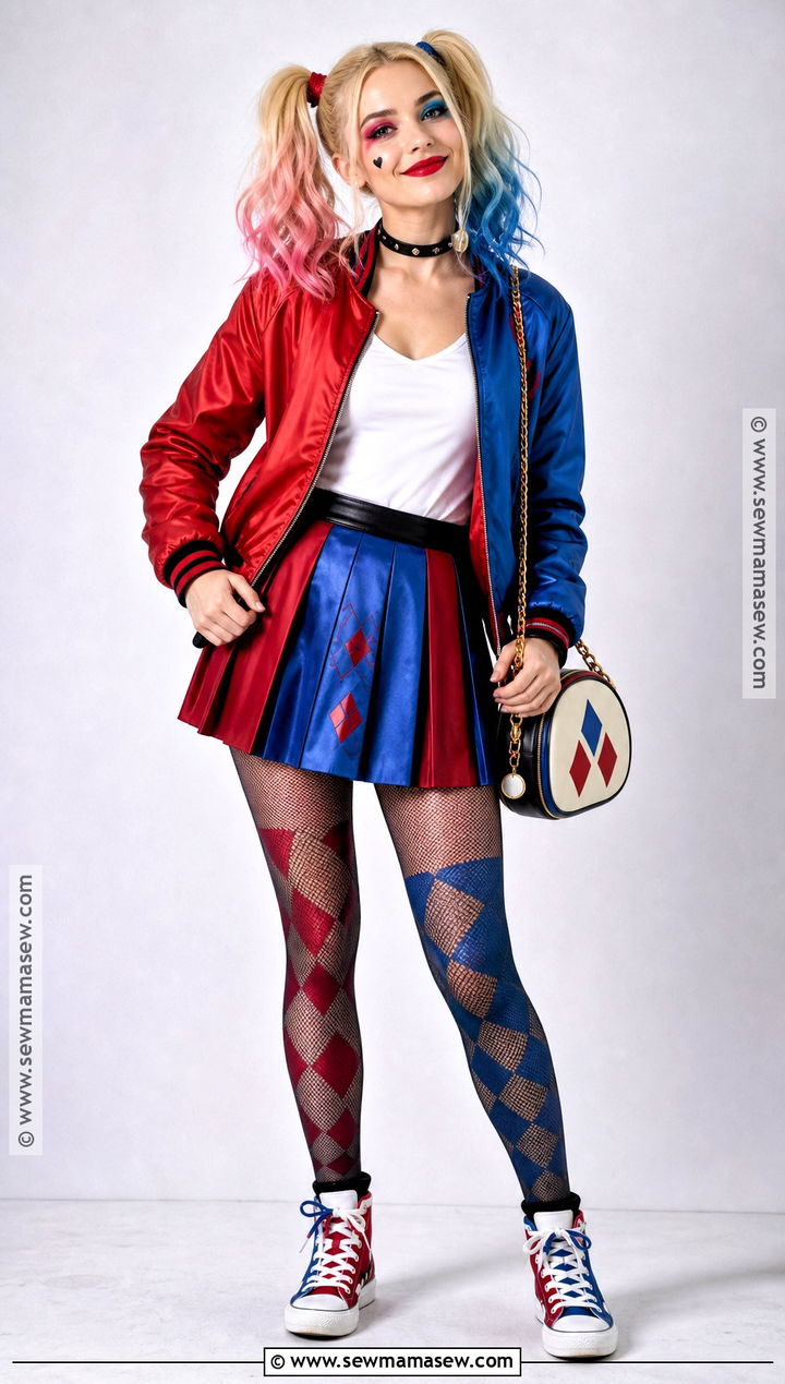 Harley Quinn Costume With Red And Blue Jacket - 50 costume ideas for women