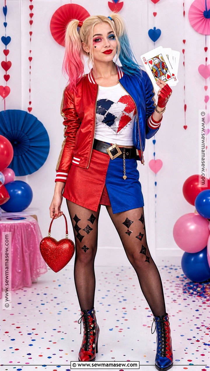 Harley Quinn Red And Blue Costume - 30 Hollywood Characters Costume Ideas