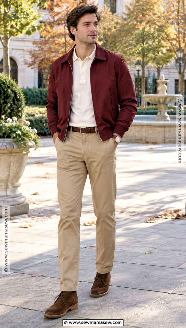 Harrington Jacket And Khaki Pants Fall Outfit - 25 Fall Mens Outfits