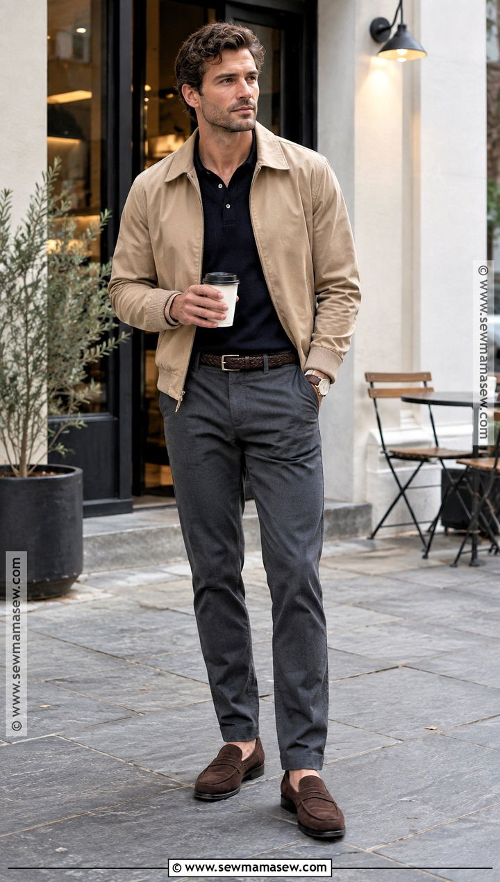 Harrington Jacket Autumn Outfit With Polo Shirt - 25 autumn outfits men casual