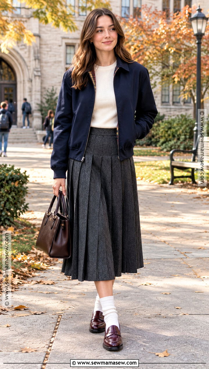 Harrington Jacket With A Pleated Skirt - 20 fall jackets for women