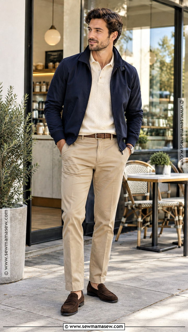 Harrington Jacket With Polo And Chinos - 20 Casual Outfits Men Fall
