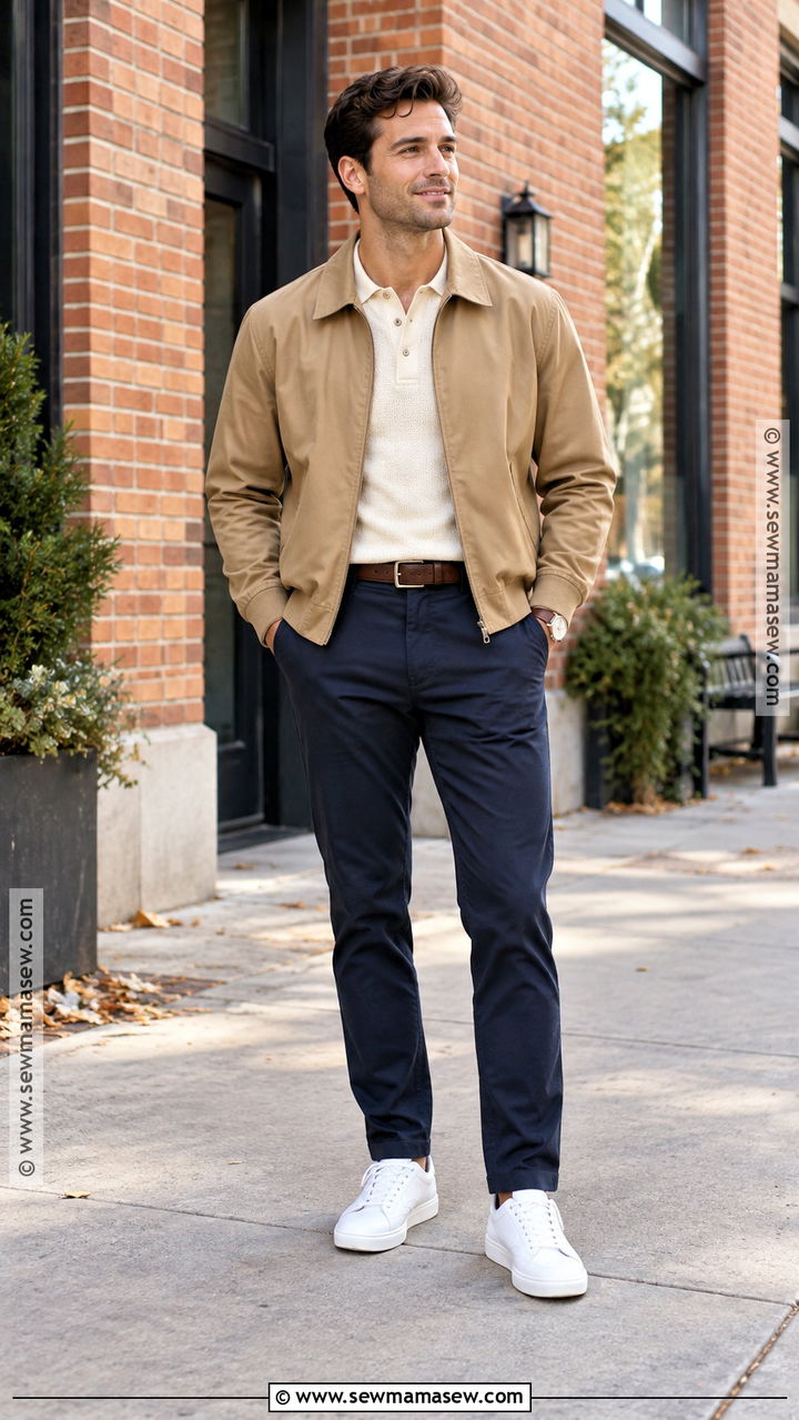 Harrington Jacket With Polo Shirt And Chinos - 20 Mens Casual Fall Outfits