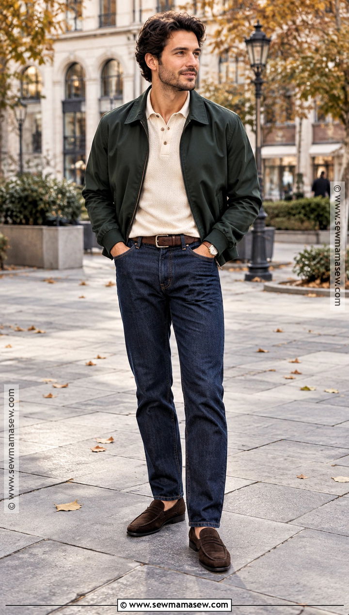 Harrington Jacket With Polo and Jeans - 20 fit inspo men autumn ideas
