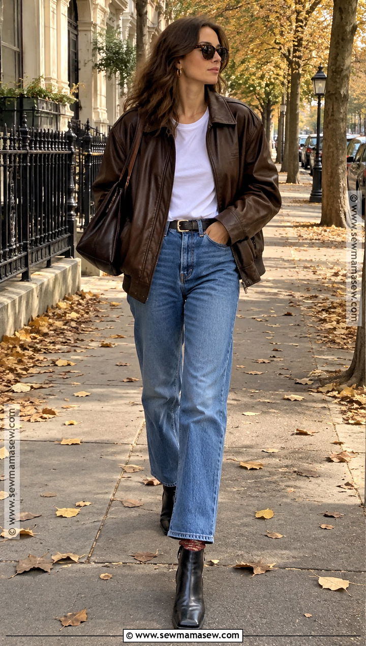 Harry Styles Leather Jacket With Straight Leg Jeans Outfit - 15 harry styles classic fall fun