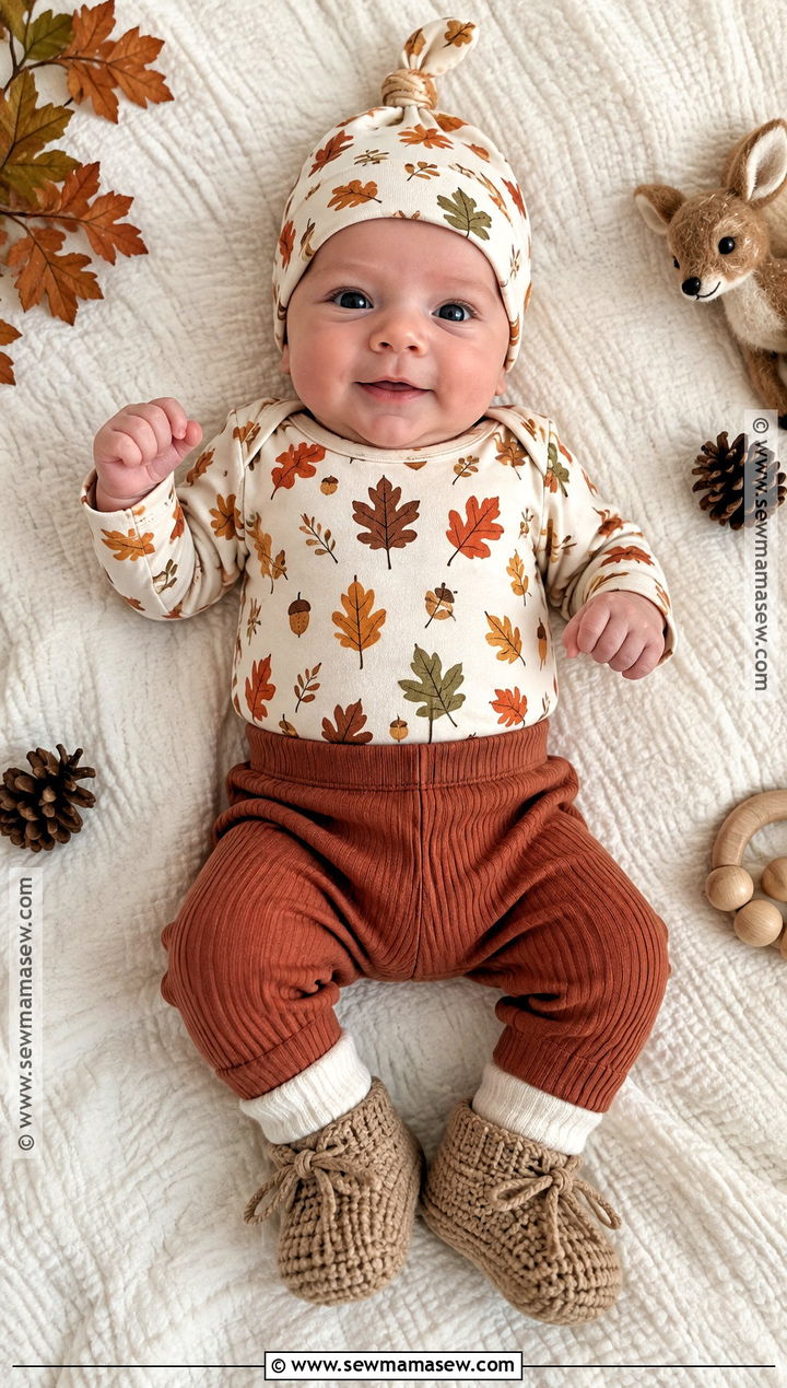 Harvest Leaf Bodysuit And Leggings - 15 newborn first thanksgiving outfit ideas