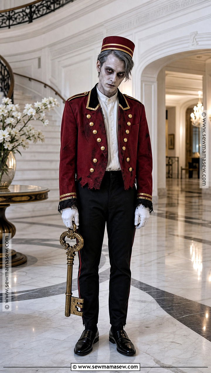 Haunted Bellhop Costume With Red Jacket - 45 Halloween Costumes for Men