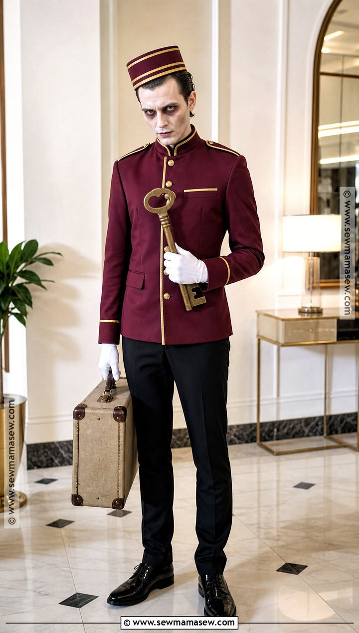 Haunted Bellhop Costume With Red Uniform - 50 scary halloween costume ideas