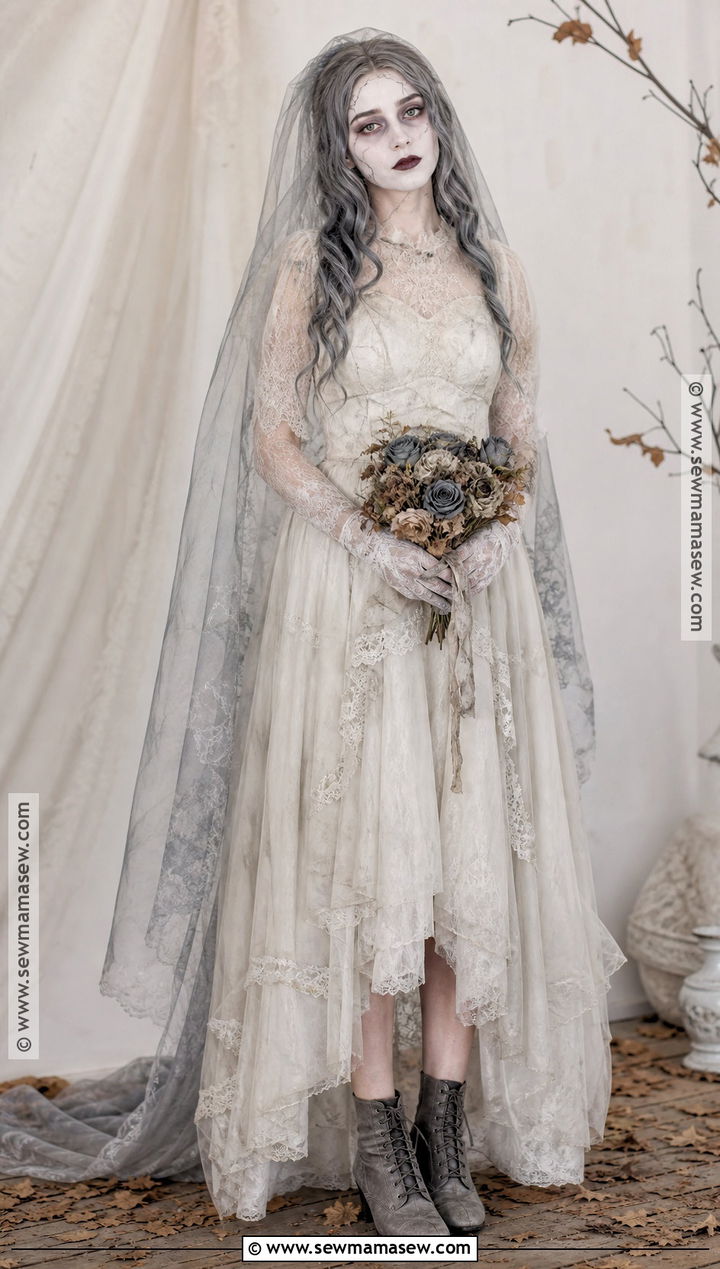 Haunted Bride Costume With Gray Veil - 50 scary halloween costume ideas