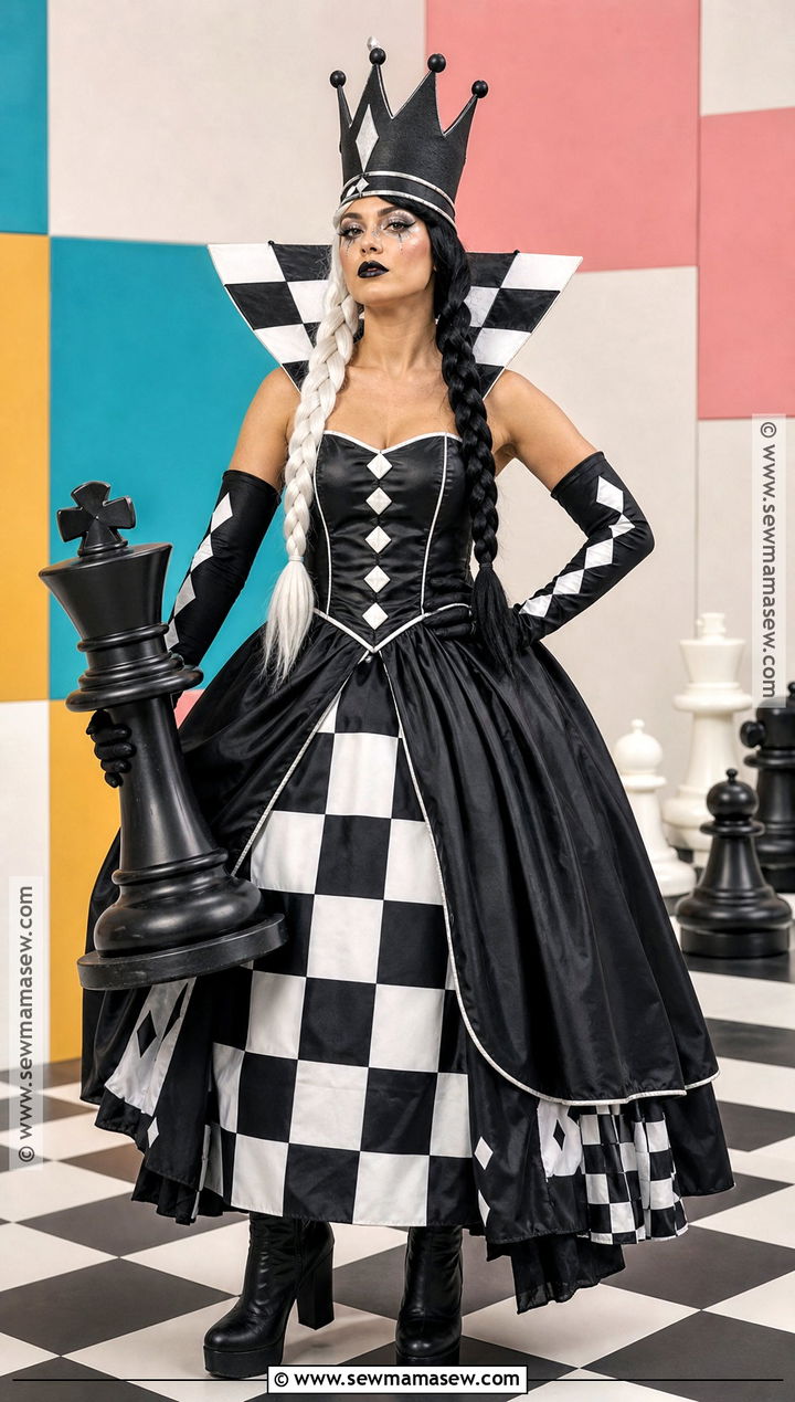 Haunted Chess Queen Costume With Checkered Gown - 35 scary halloween costume ideas for women