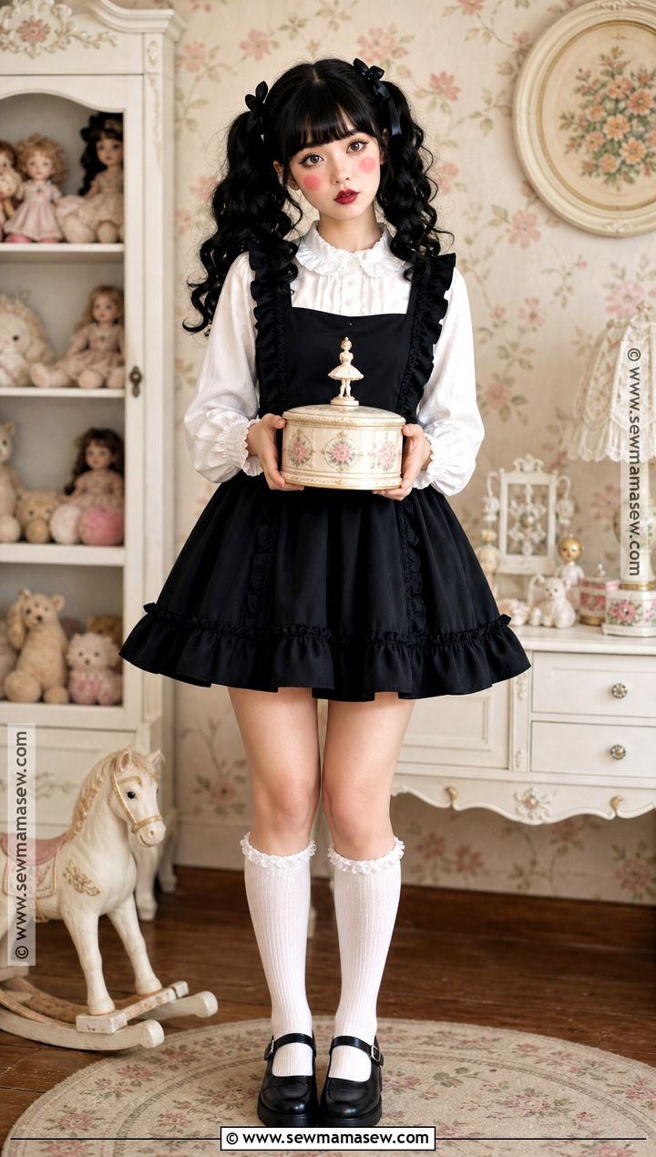Haunted Doll Costume With Black Babydoll Dress - 40 black dress halloween costume ideas