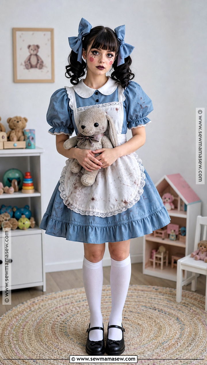 Haunted Doll Costume With Blue Ruffled Dress - 35 spooky halloween costumes