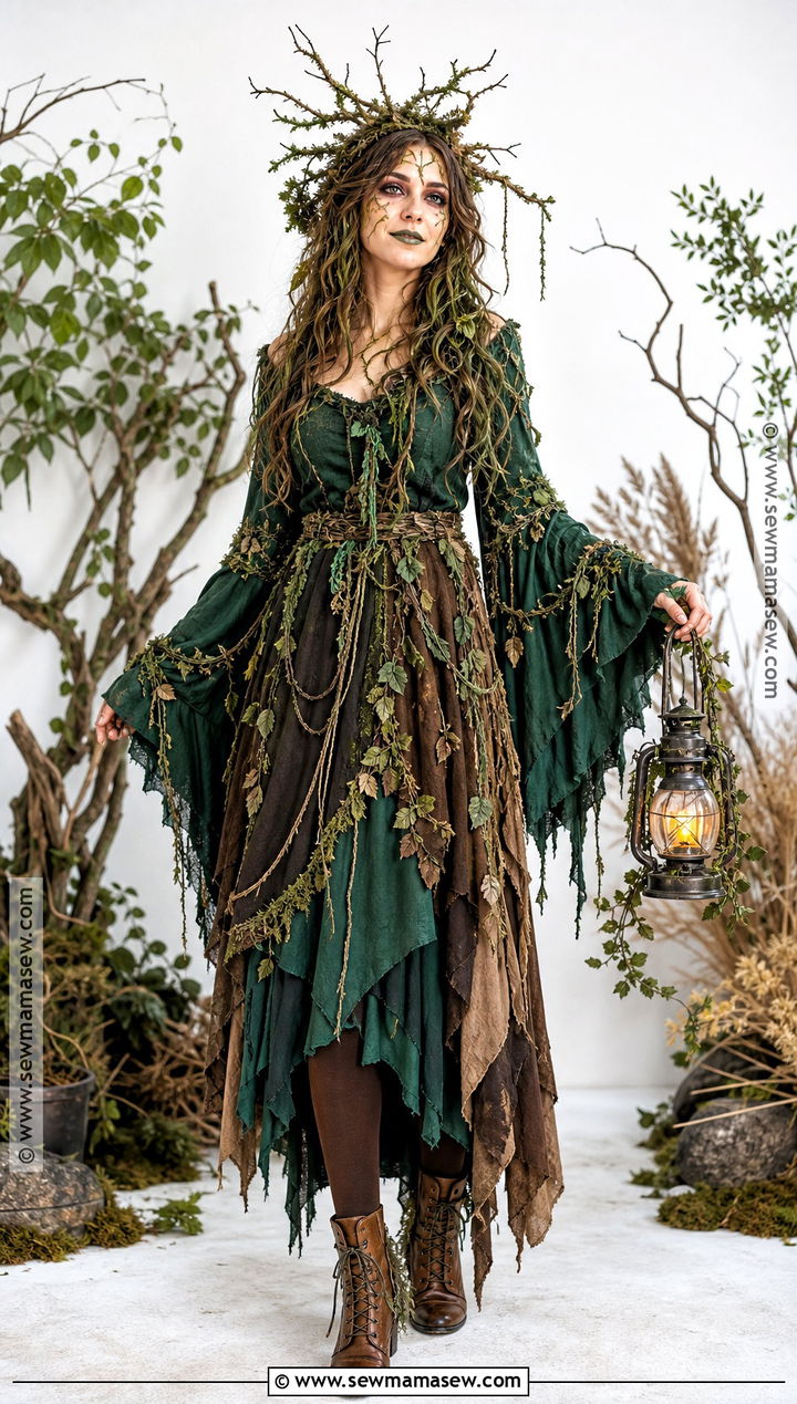 Haunted Forest Spirit Costume With Branch Crown - 50 scary halloween costume ideas