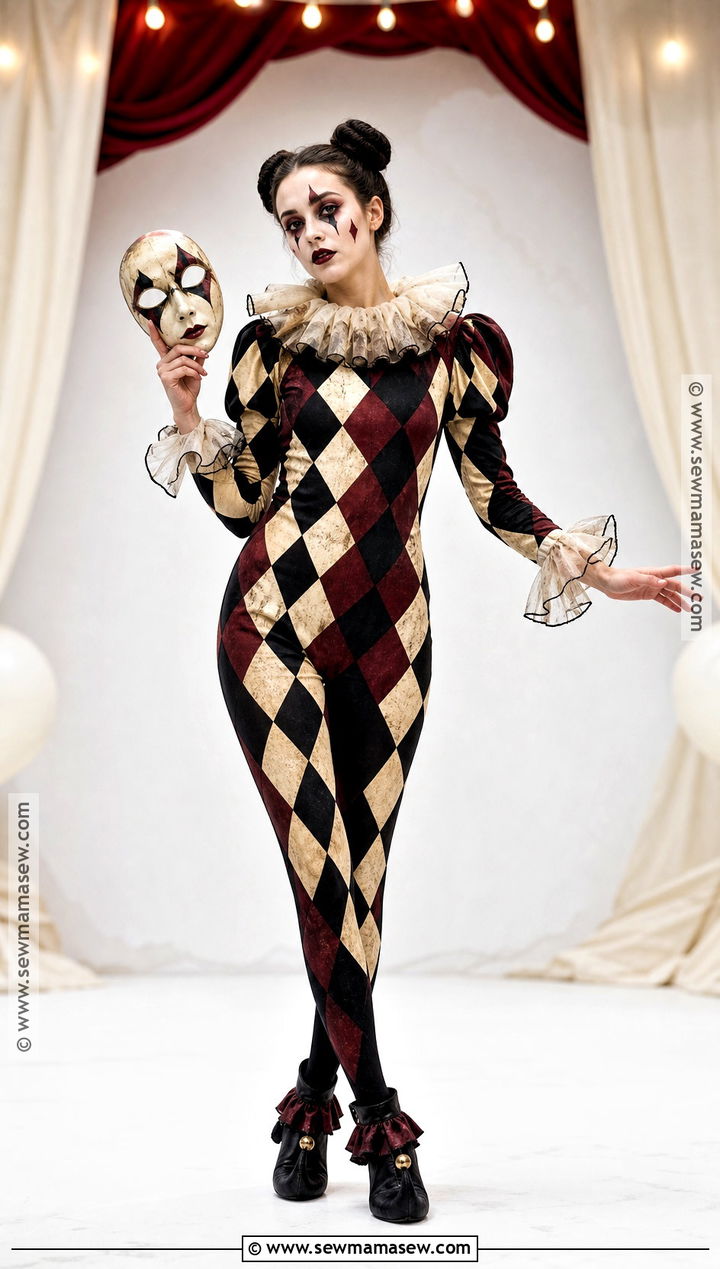 Haunted Harlequin Costume With Diamond Pattern - 50 scary halloween costume ideas