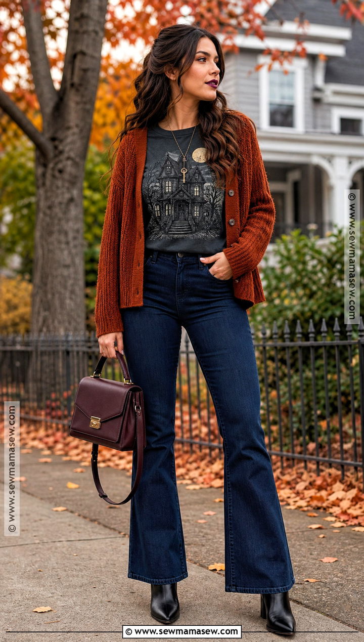Haunted House Halloween Shirt With Flared Jeans - 35 Halloween Shirt Ideas