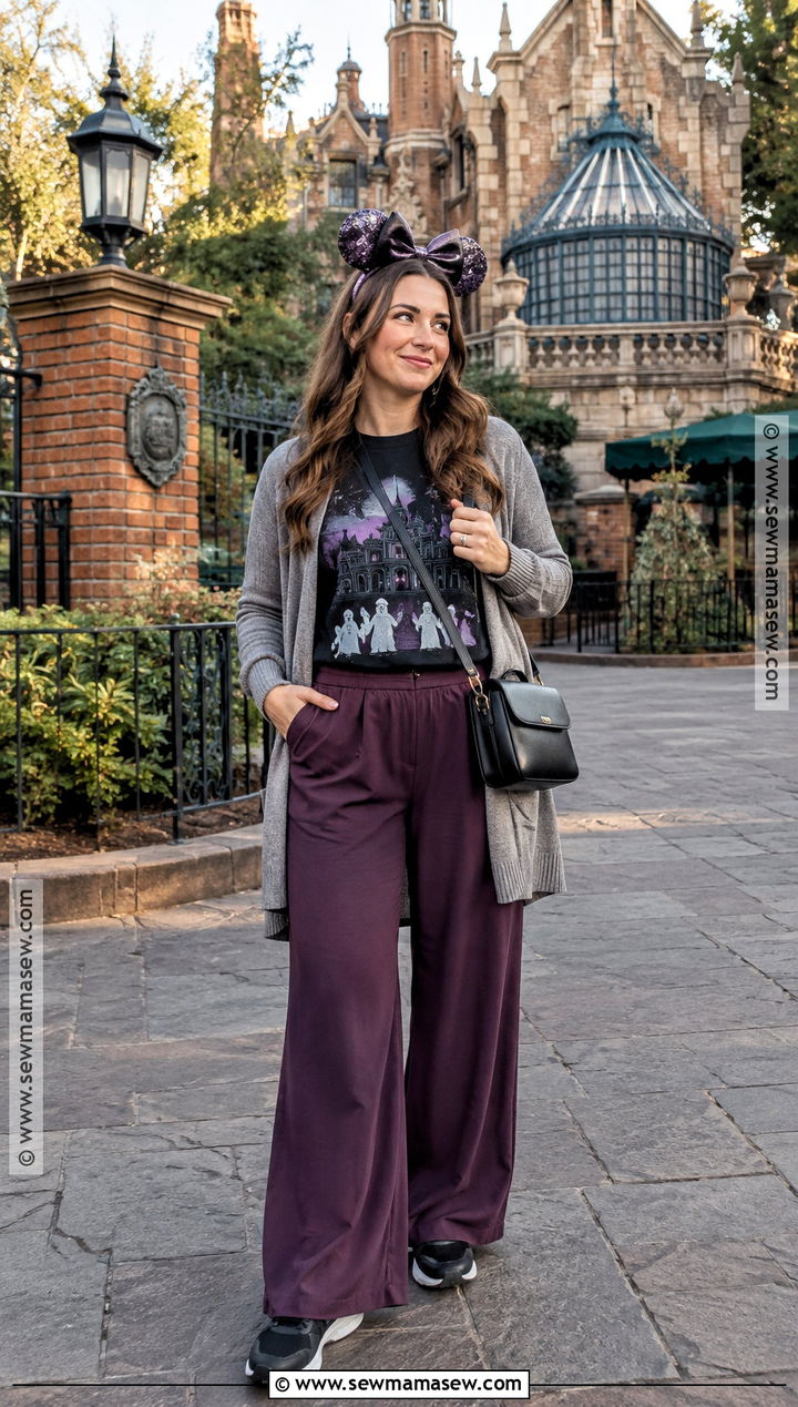 Haunted Mansion T Shirt With Purple Pants - 15 disney mom outfit fall ideas