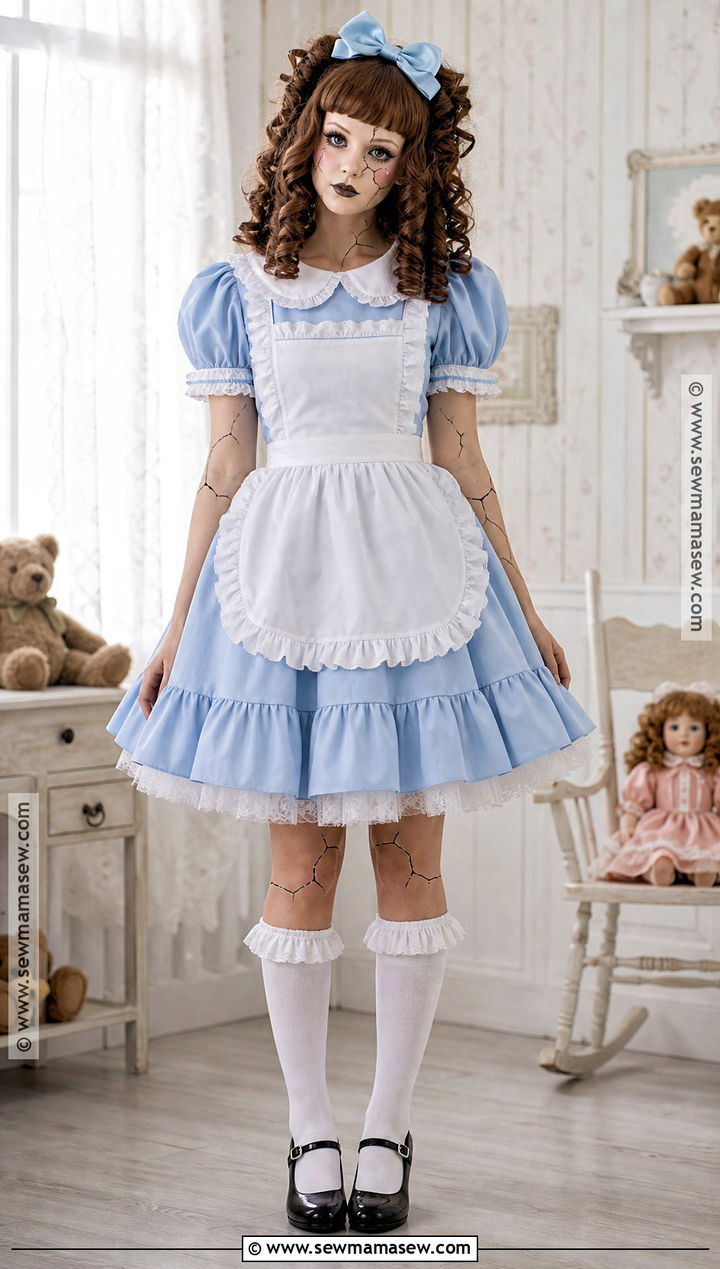 Haunted Porcelain Doll Costume With Blue Dress - 35 scary halloween costume ideas for women