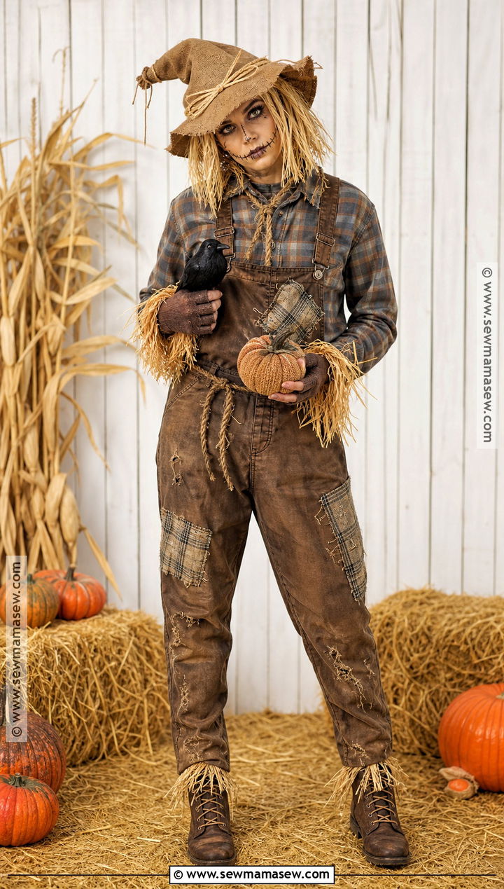 Haunted Scarecrow Costume With Burlap Hat - 40 scary halloween costume ideas