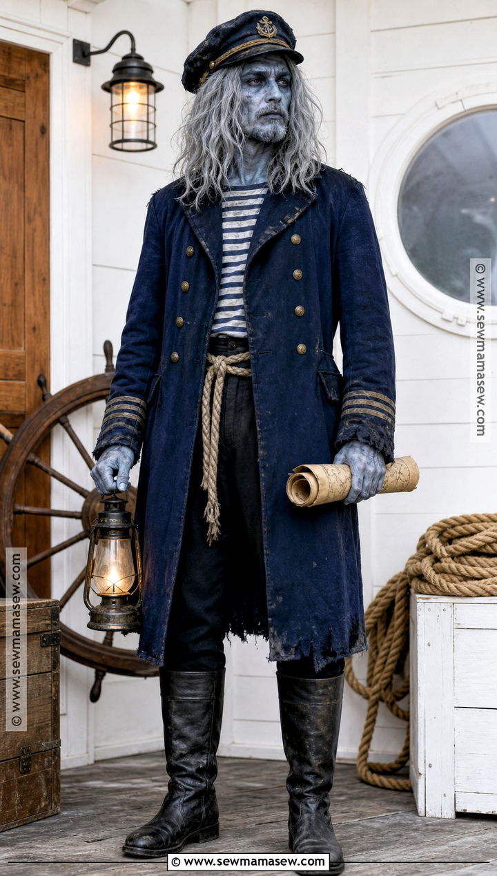 Haunted Sea Captain Costume With Weathered Coat - 50 scary halloween costume ideas