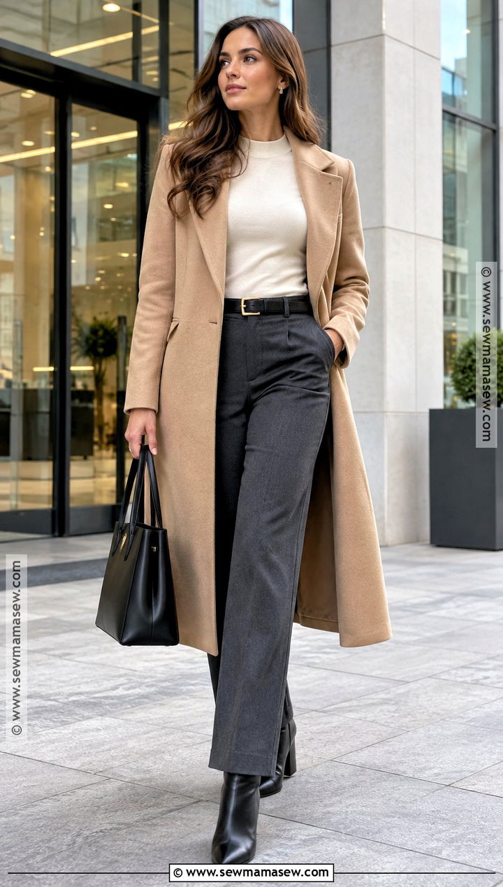 Heeled Ankle Boots With Tailored Trousers And Coat - 25 fall boots outfit
